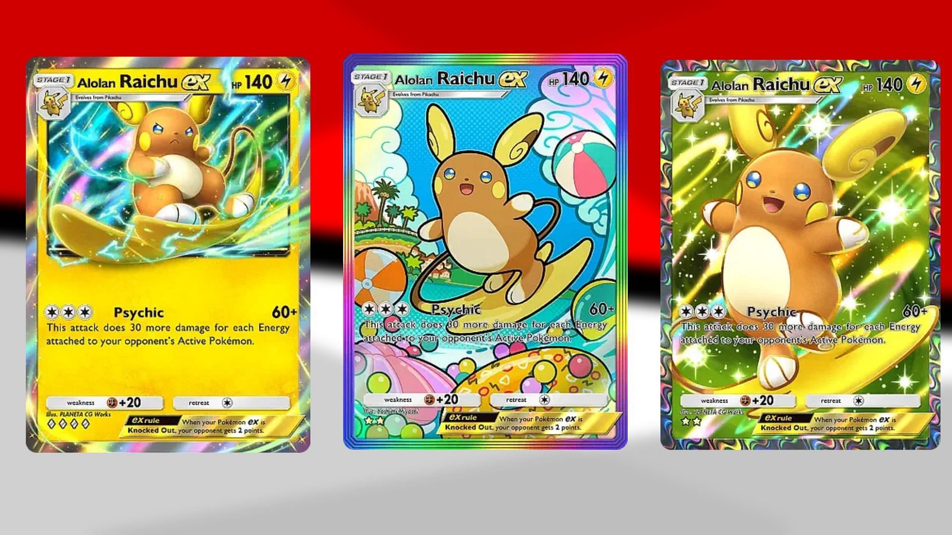 All Alolan Raichu ex variants in PTCGP (Image via TPC)